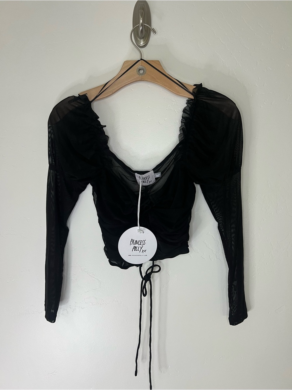 Princess Polly Black Sheer Ruched Long-Sleeve Crop Top